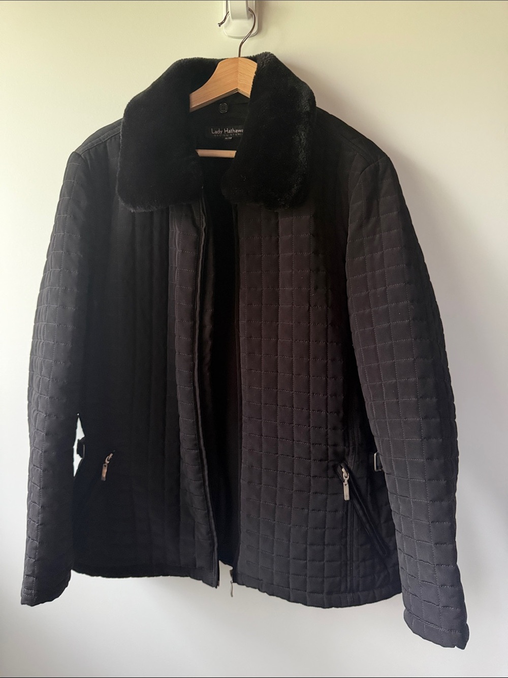Black Quilted Jacket with Faux Fur Collar